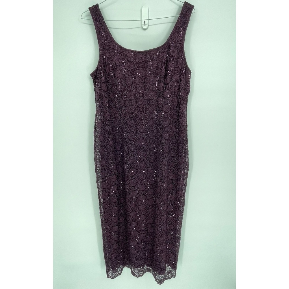 R&M Collection Women's Purple Lace Sequin‎ Sleeveless Sheath Dress Size 16